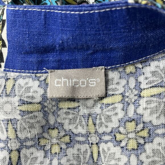 CHICO'S Patchwork Graphic Linen Duster Jacket Kimono 12/14 Womens Artsy Boho - Picture 15 of 16